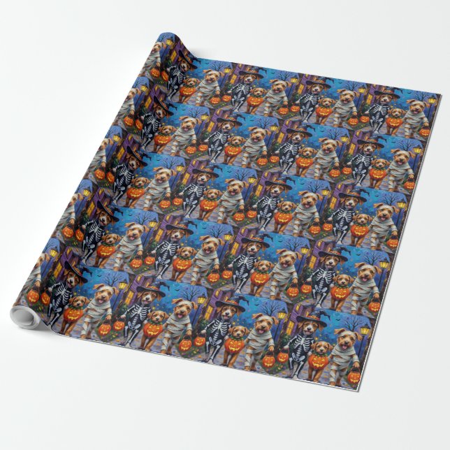 Chinook Dogs Trick-or-Treating Halloween Costume Wrapping Paper (Unrolled)