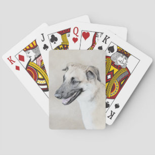 Chinook (Dropped Ears) Painting - Original Dog Art Playing Cards