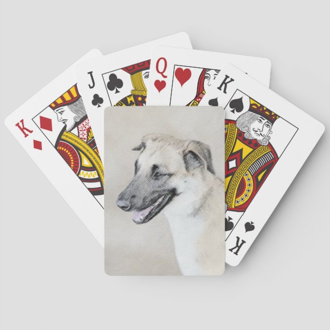 Chinook (Dropped Ears) Painting - Original Dog Art Playing Cards (Back)