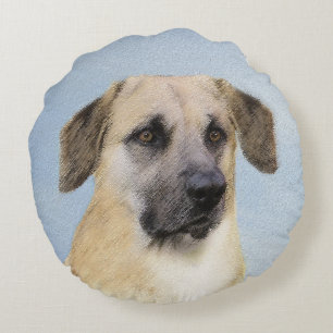 Chinook (Dropped Ears) Painting - Original Dog Art Round Cushion