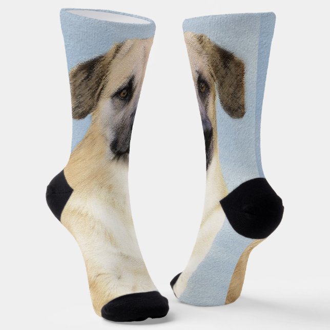 Chinook (Dropped Ears) Painting - Original Dog Art Socks (Angled)