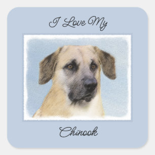 Chinook (Dropped Ears) Painting - Original Dog Art Square Sticker
