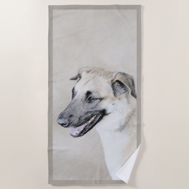 Chinook (Helicopter Ears) Painting - Dog Art Beach Towel (Front)