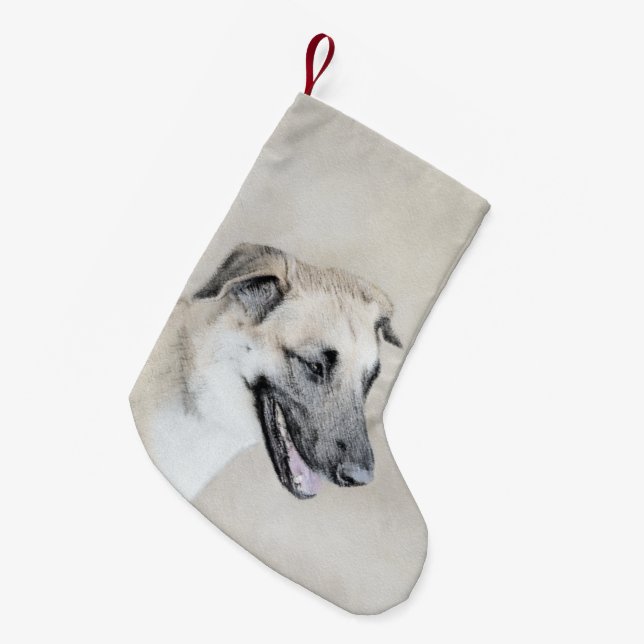 Chinook (Helicopter Ears) Painting - Dog Art Small Christmas Stocking (Front (Hanging))