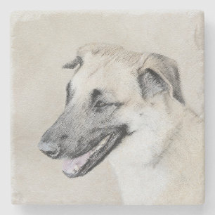 Chinook (Helicopter Ears) Painting - Dog Art Stone Coaster