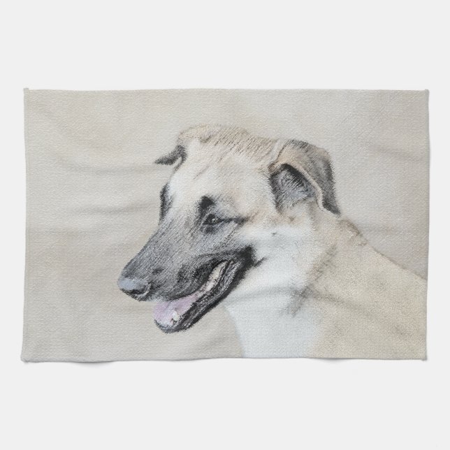 Chinook (Helicopter Ears) Painting - Dog Art Tea Towel (Horizontal)