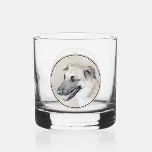Chinook (Helicopter Ears) Painting - Dog Art Whiskey Glass
