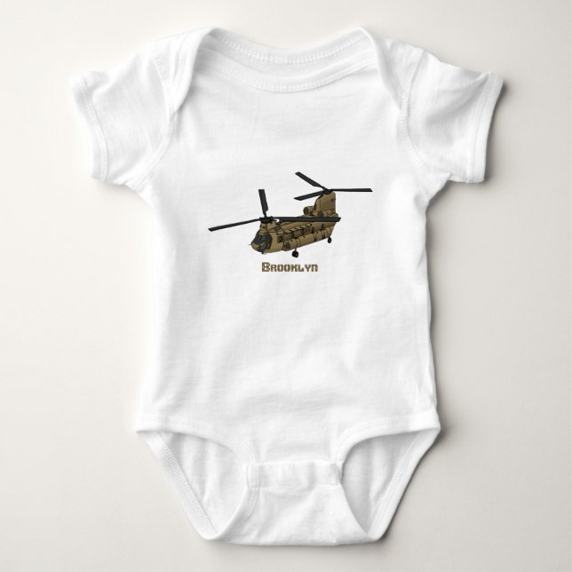 Chinook military helicopter illustration baby bodysuit (Front)