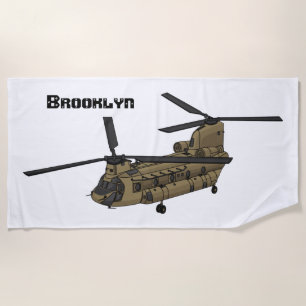 Chinook military helicopter illustration beach towel