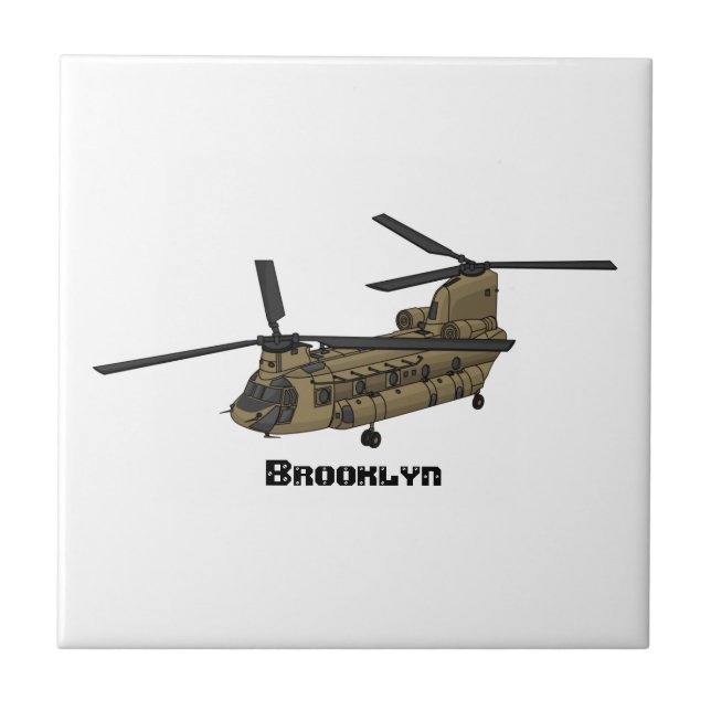 Chinook military helicopter illustration ceramic tile (Front)