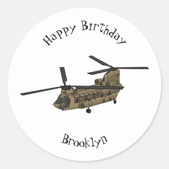 Chinook military helicopter illustration  classic round sticker (Front)