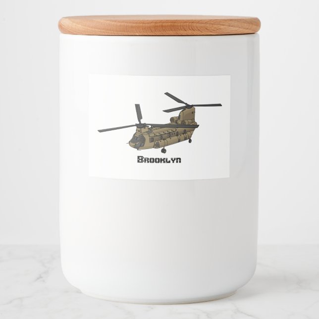 Chinook military helicopter illustration food label (Front)