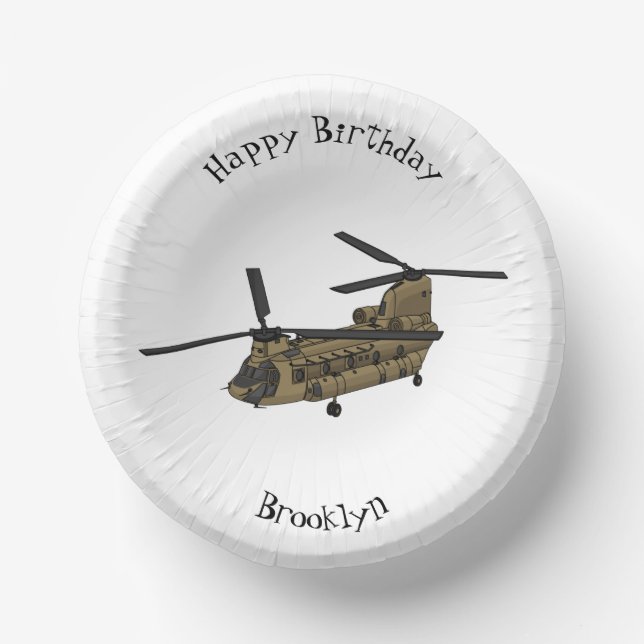 Chinook military helicopter illustration paper plate (Front)
