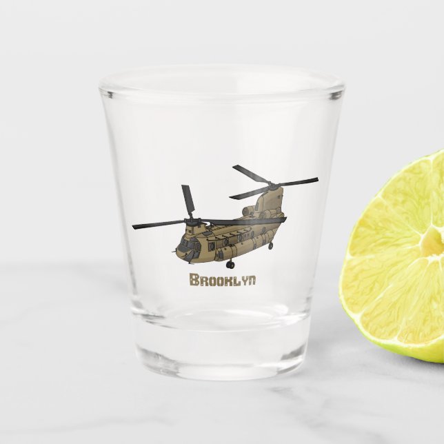 Chinook military helicopter illustration shot glass (Front)