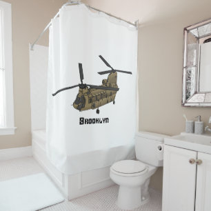 Chinook military helicopter illustration shower curtain