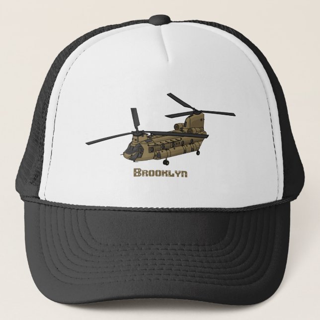 Chinook military helicopter illustration trucker hat (Front)