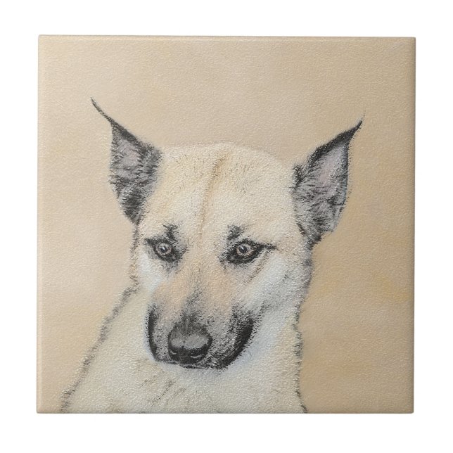 Chinook (Pointed Ears) Painting - Original Dog Art Ceramic Tile (Front)