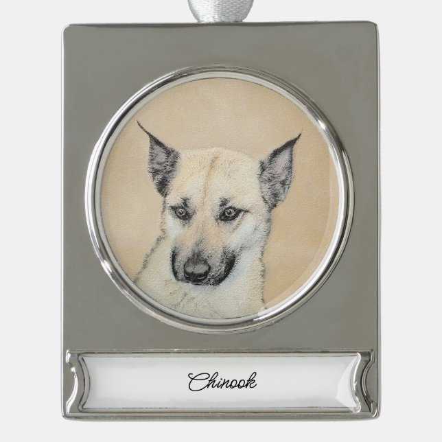 Chinook (Pointed Ears) Painting - Original Dog Art Silver Plated Banner Ornament (Front)