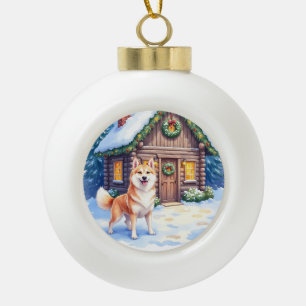 Chinook Rustic Log Cabin Christmas Art Ceramic Ball Christmas Ornament
