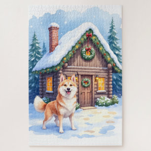 Chinook Rustic Log Cabin Christmas Art Jigsaw Puzzle