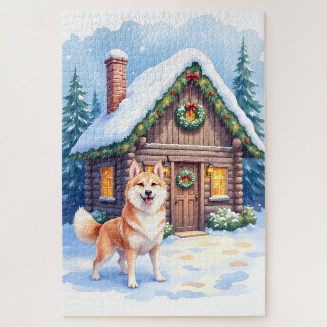 Chinook Rustic Log Cabin Christmas Art Jigsaw Puzzle (Vertical)