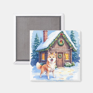 Chinook Rustic Log Cabin Christmas Art Magnet