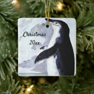 Chinstrap Penguin, Vintage Birds from Antarctica Ceramic Ornament