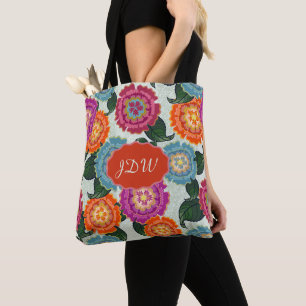 Chintz Meadow Floral Art Monogram Gift Tote Bag