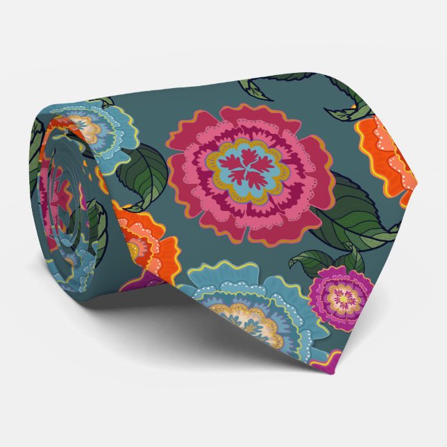 Chintz Meadow Floral Art Pattern Tie (Rolled)