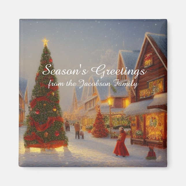 Chintzy Village Christmas Tree Seasons Greetings Magnet (Front)
