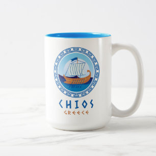 Chios, Greece Greek Ship Design Two-Tone Coffee Mug
