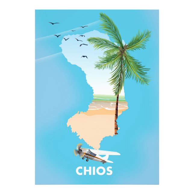 Chios Greece illustrated map. Photo Print (Front)