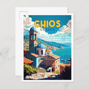 Chios Greece vintage travel illustration Postcard