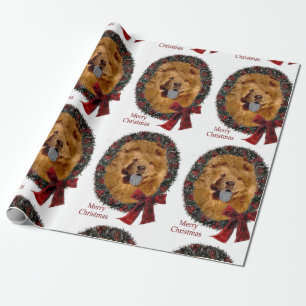 Chiow Chow Christmas Wreath Wrapping Paper