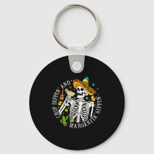 Chip dippin margarita sippin funny skeleton cinco key ring