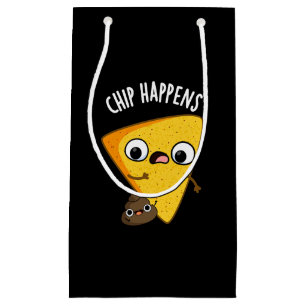 Chip Happens Funny Poop Pun Dark BG Small Gift Bag