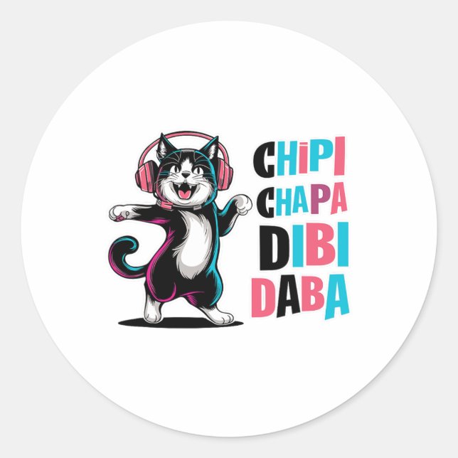 Chipi Chapa Dibi Daba Cat Dancing Cartoon  Classic Round Sticker (Front)