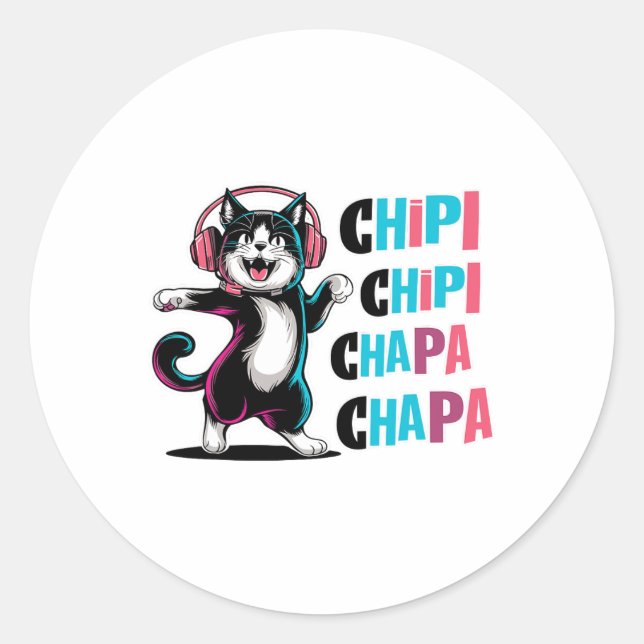 Chipi Chipi Chapa Chapa Dancing Cartoon Cat  Classic Round Sticker (Front)