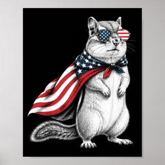 Chipmunk 4th Of July Us Aamerican Flag Patriotic Poster