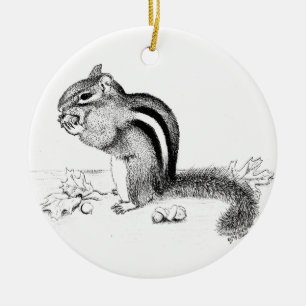 Chipmunk and Acorns Ceramic Ornament