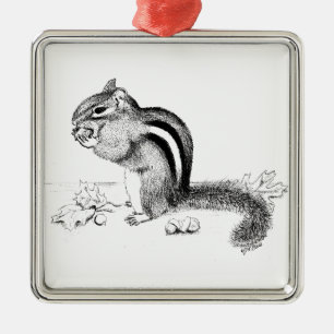 Chipmunk and Acorns Metal Tree Decoration
