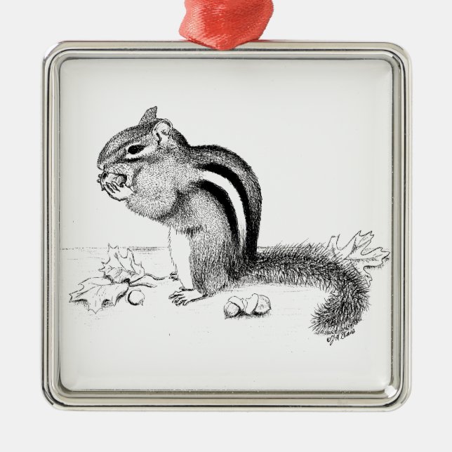 Chipmunk and Acorns Metal Tree Decoration (Front)