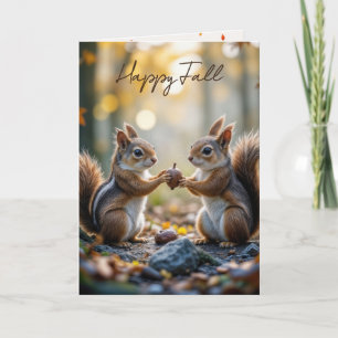 Chipmunk and Squirrel With Autumn Acorn Card