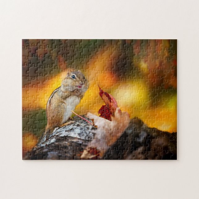 Chipmunk Autumn Getting Food For The Long Winter  Jigsaw Puzzle (Horizontal)