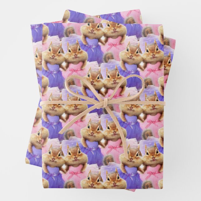 Chipmunk Ballerina Duo Wrapping Paper Sheet (In situ)
