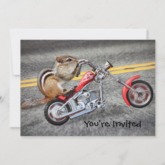 Chipmunk Biker Riding a Motorcycle Invitation (Front)