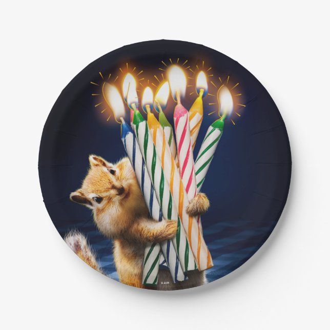 Chipmunk Birthday Candles Paper Plate (Front)