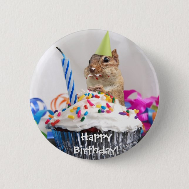 chipmunk birthday celebration 6 cm round badge (Front)