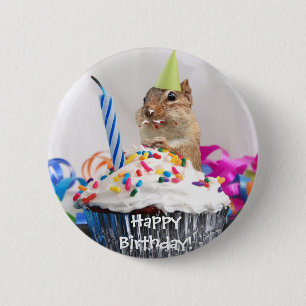 chipmunk birthday celebration 6 cm round badge