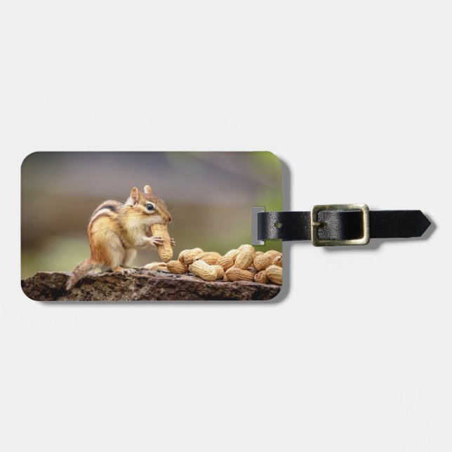 Chipmunk eating a peanut luggage tag (Front Horizontal)